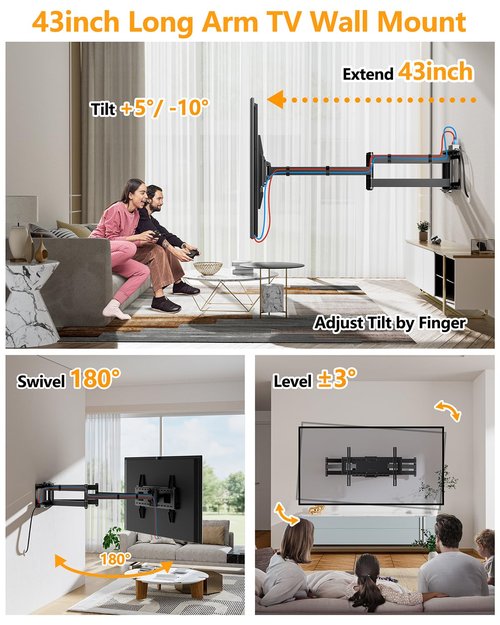 FORGING MOUNT Long Reach TV Wall Bracket Mount Swivel Tilt Full Motion TV Bracket 43 inch Articulating Arm Wall Mount,Fits 50 to 100 Inch Flat/Curve TVs,Holds 198LBS,VESA 800x600mm