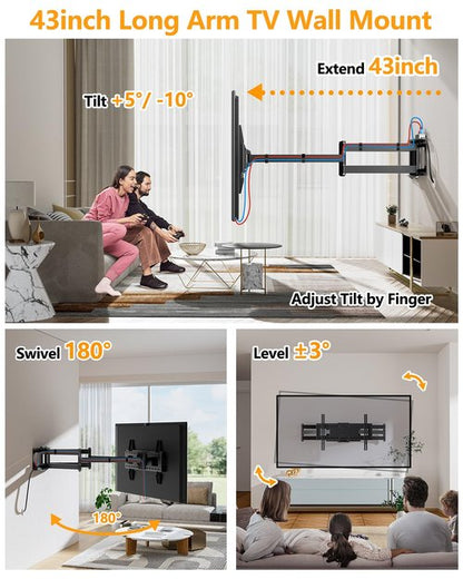 FORGING MOUNT Long Reach TV Wall Bracket Mount Swivel Tilt Full Motion TV Bracket 43 inch Articulating Arm Wall Mount,Fits 50 to 100 Inch Flat/Curve TVs,Holds 198LBS,VESA 800x600mm