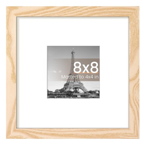 upsimples 8x8 Picture Frame, Display Pictures 4x4 with Mat or 8 x 8 Without, Wall Hanging Photo Frames, Natural, 1 Pack