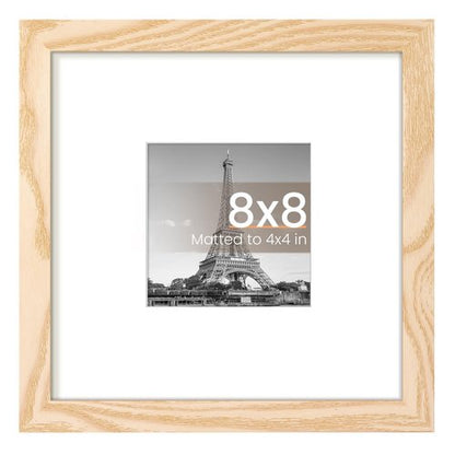upsimples 8x8 Picture Frame, Display Pictures 4x4 with Mat or 8 x 8 Without, Wall Hanging Photo Frames, Natural, 1 Pack