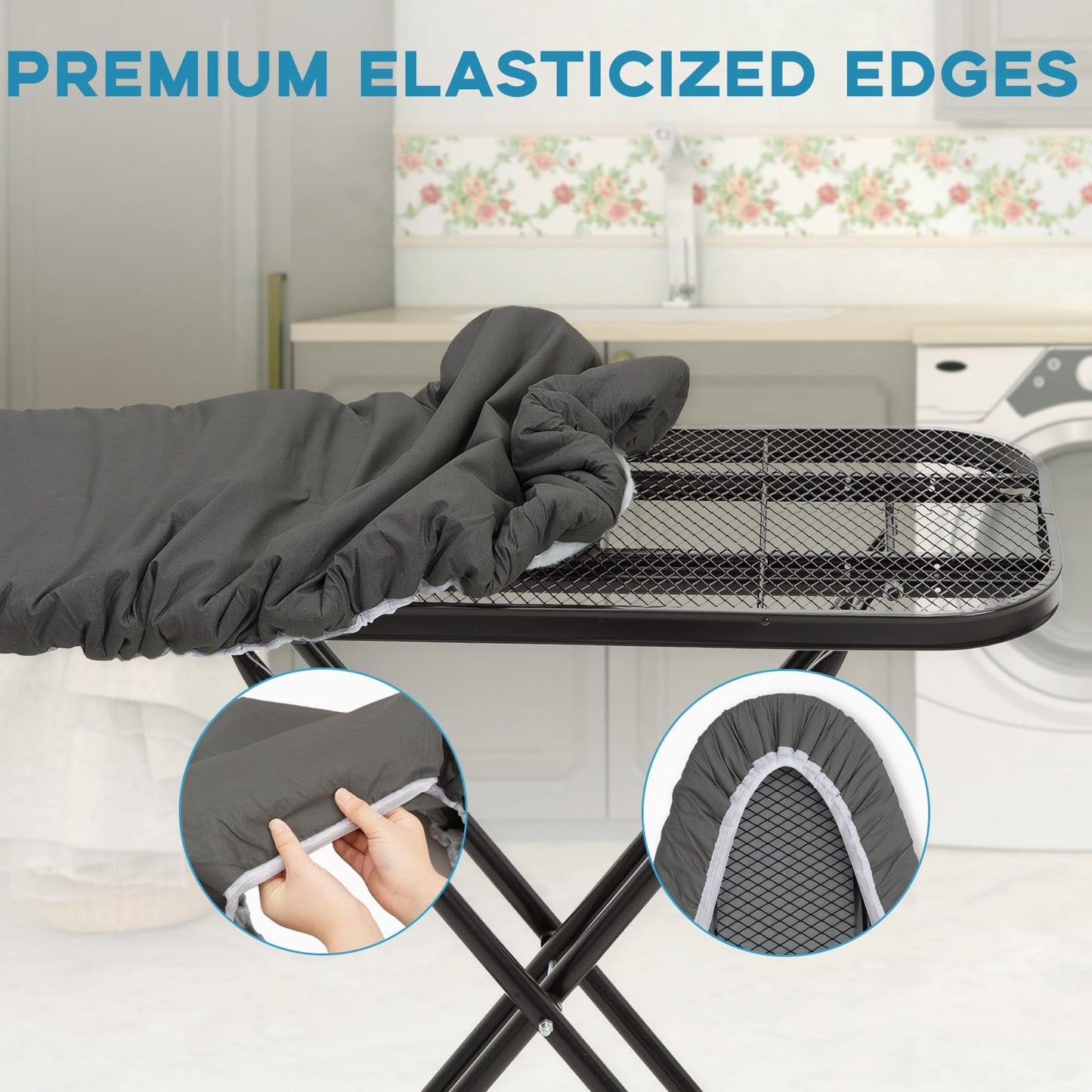 RAINHOL Iron Board Cover with Padding, Extra Thick Heavy Duty Aluminum Coated Ironing Board Cover, Scorch and Stain Resistant, Elastic Edge, Standard Size 15"x54", Black
