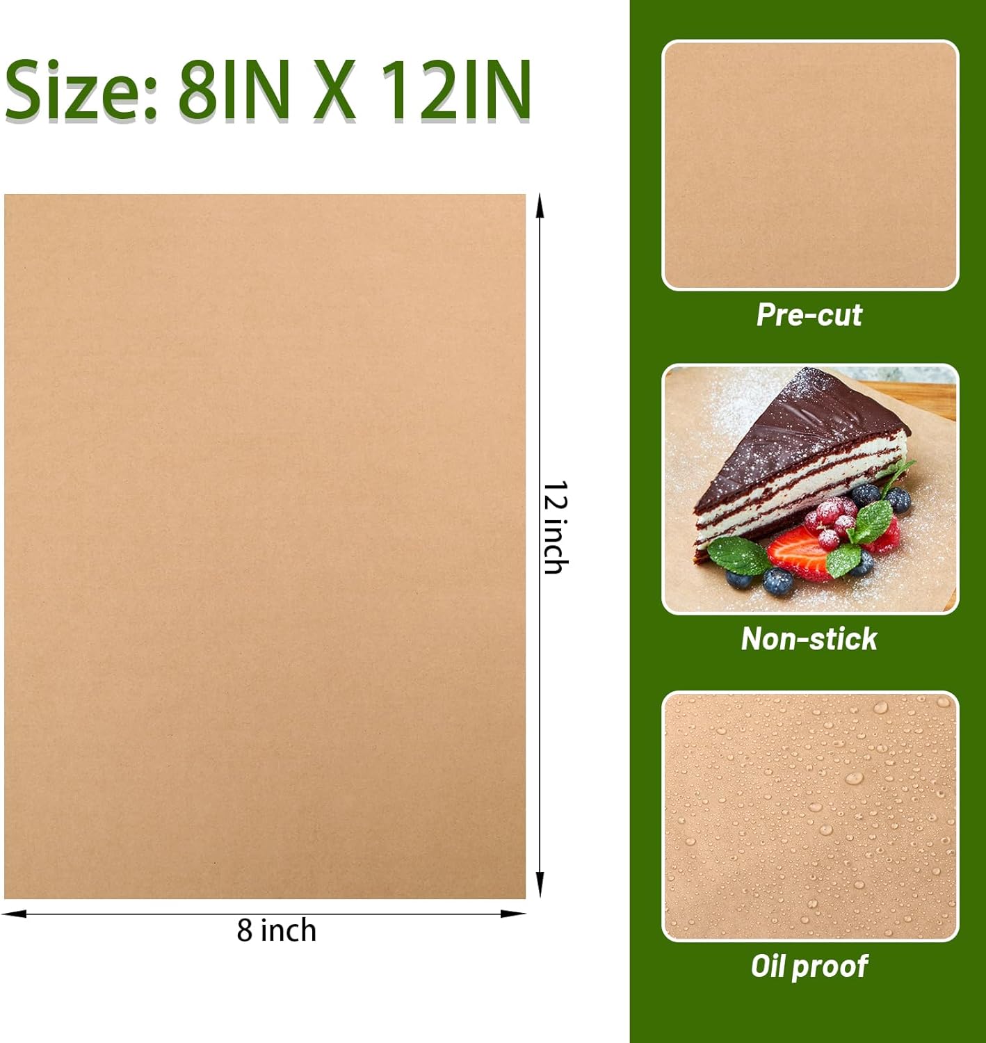 WMKGG Non-Stick Parchment Paper Sheets - 190 PCS Precut for Baking, Grilling & Air Frying | 8x12 Inches