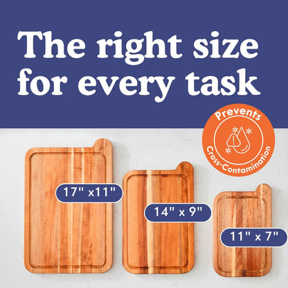 Ziruma Non-Toxic Cutting Board Set | FSC Acacia Wood - 3 Durable Chopping Boards for Kitchen Use