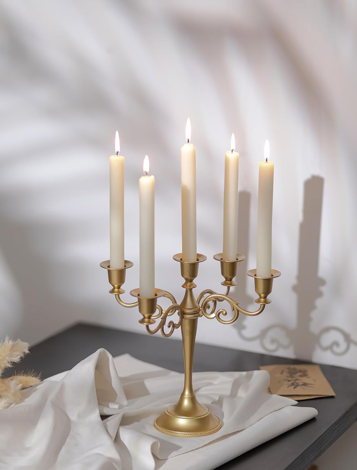 Sziqiqi Gold Candelabra | Elegant 10-Inch Centerpiece Candle Holder for Taper Candlesticks - 5 Arms Metal Design for Weddings & Dining Tables