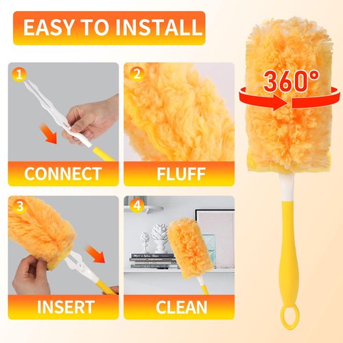 18 Count Duster Refill for Swiffer Duster with 1 Handle - 360° Multi-Surface Larger Size Feather Dusters, Disposable Duster Kit for Cleaning Home, Furniture, Blinds and Ceiling Fans