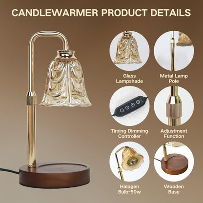 Droyek Candle Warmer Lamp - Adjustable Height & Dimmable Electric Wax Warmer with Timer | 2 Bulbs Included