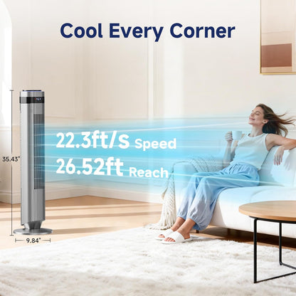 OLIXIS Tower Fan - Quiet 28dB Bladeless Oscillating Fan with Remote, 12H Timer, 5 Speeds | Grey