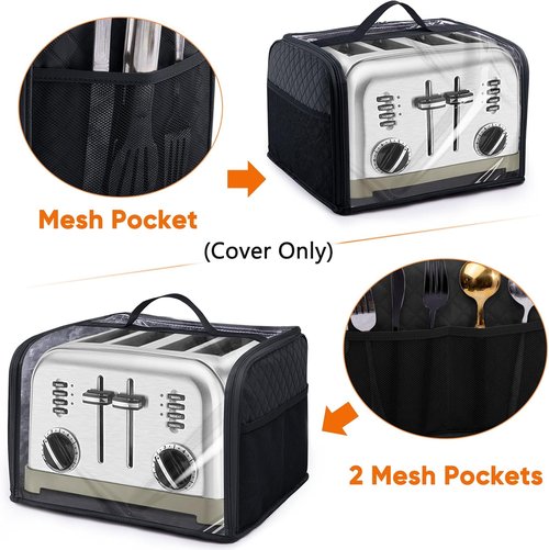 BAGSPRTIE Toaster Cover - Full Open Dust Protection for 4-Slice Toasters | Compatible with Cuisinart, BELLA, Black & Decker