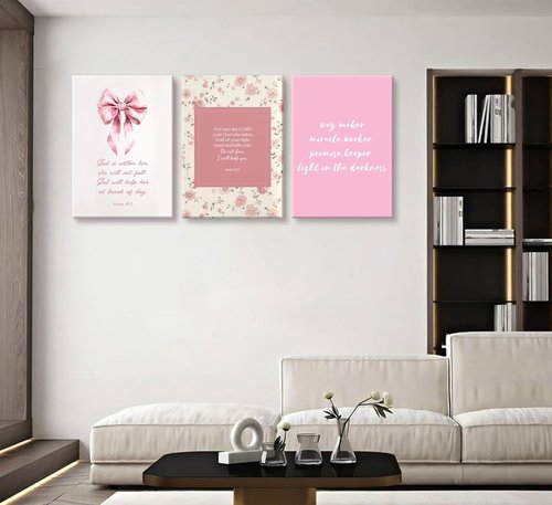 Christian Bible Verse Canvas Wall Art - 3-Piece Pink Preppy Decor for Girls' Bedroom