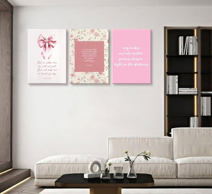 Christian Bible Verse Canvas Wall Art - 3-Piece Pink Preppy Decor for Girls' Bedroom