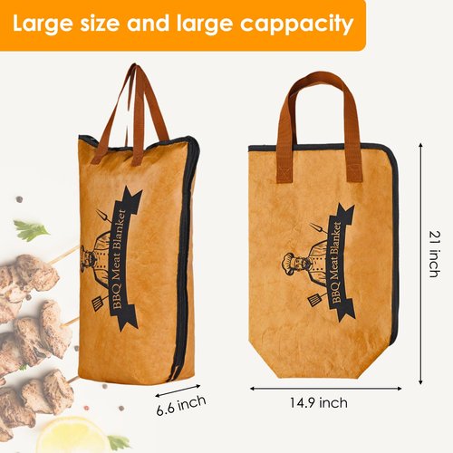 JJFYOSF BBQ Blanket for Resting Meat, Reusable Smoker Grilling Meat Insulated Resting Bag, Wide Mouth for Large Brisket/Beef/Pork Shoulders/Turkeys (21 inch + 15 inch)