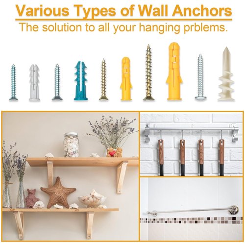 KURUI Drywall Anchors Kit - 350 Pcs Assortment for Sheetrock & Concrete | 5 Sizes for Picture Hanging