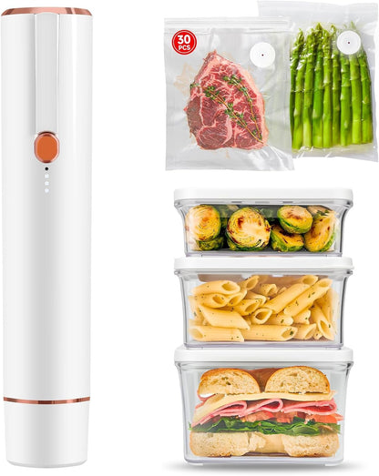 Skiennix Vacuum Sealer - Compact Handheld Machine with 30 Reusable Bags & 3 Containers | Ideal for Sous Vide, Travel & Camping