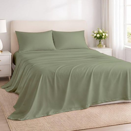 Rajlinen 100% Cotton Queen Sheets Set, Cooling & Breathable Bed Sheets, 16 Inch Deep Pocket Fitted Sheet with All-Around Elastic, Soft & Durable Bedding Set, Sage Solid