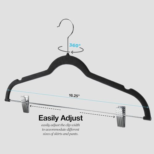 Home-it Pants Hangers - 10 Pack Black Velvet Non-Slip Clips for Space-Saving Clothing Storage