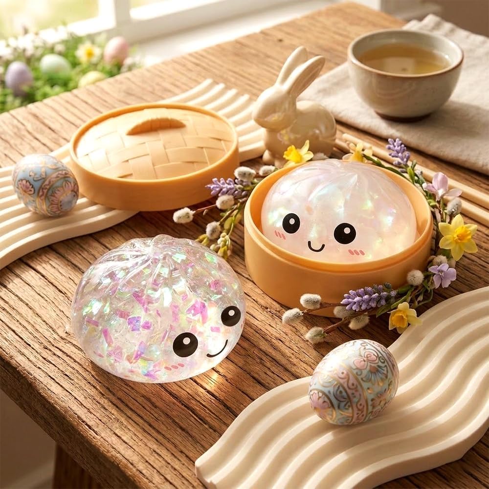 Skiennix Shimmering Dumpling Squishies - 4Pcs Colorful Stress Balls for Fidget Relief | Red