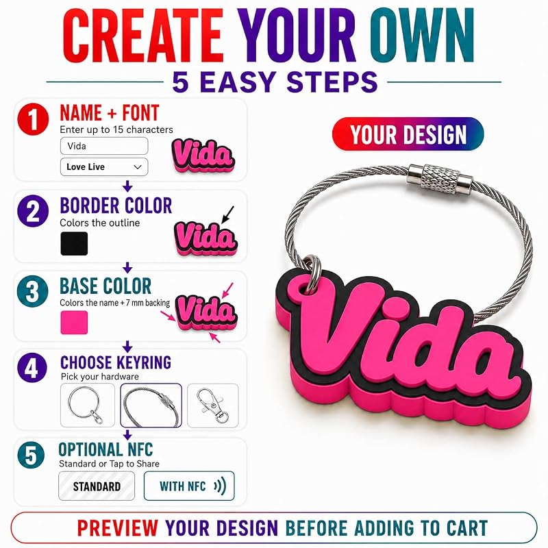 Personalized Kids Name Tag Keychain with NFC — Custom 3D Backpack ID Tag