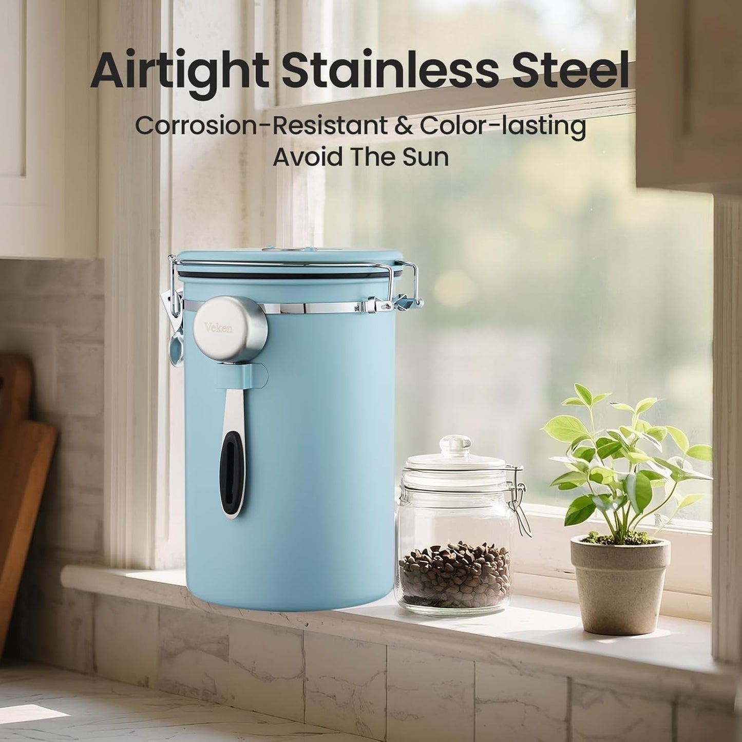 Veken Coffee Canister - 39oz Airtight Stainless Steel Storage for 2.2lbs Coffee, Tea & Sugar | Blue