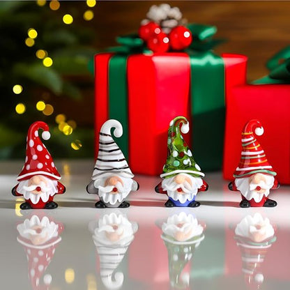 AceOrbit Mini Christmas Gnome Decorations - 4 Pcs Glass Santa Claus Ornaments for Festive Home Decor