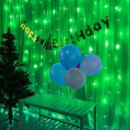 Star 304 LED Curtain String Lights - 9.8ft x 9.8ft | 30V, 8 Modes for Wedding & Home Decor (Green)
