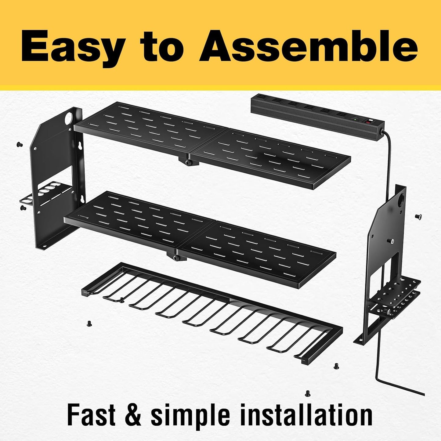 YYR Power Tool Organizer - Wall-Mounted Charging Station for Cordless Drills & Batteries | Black Storage Rack