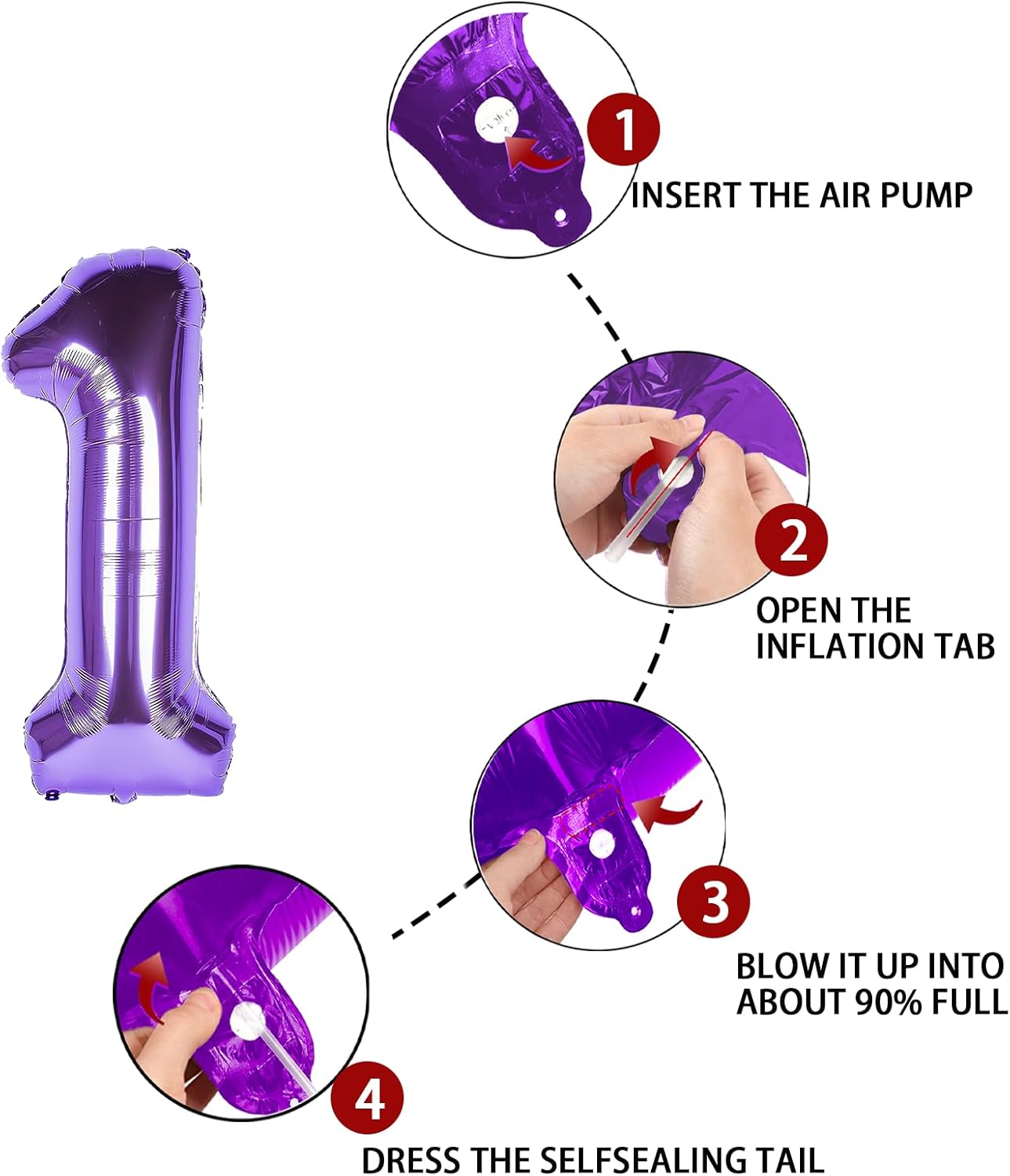 Skiennix 40-Inch Purple Number 1 Balloon - Big Foil Mylar Decoration for 1st Birthday Parties & Events