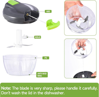 Skiennix Manual Food Processor - Portable Vegetable Chopper & Garlic Mincer | 500ml Gray-Green