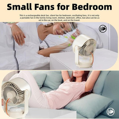 Desk Fan,Table Fans,7 inch Fan for Bedroom,Super Silent,Portable Rechargeable Desk Fans,Fan for Office,With LED light,4 Speeds,Oscillating Desk Fan,Suitable for Dormitory, Bedroom Bedside, kitchen