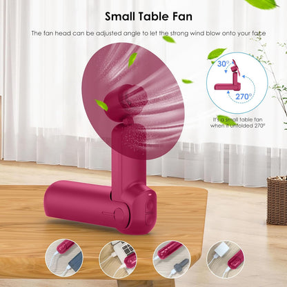 Skiennix 4-in-1 Portable Mini Handheld Fan - USB Rechargeable Travel Fan for Summer Concerts | Red