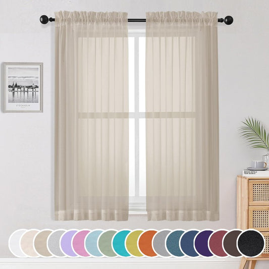 OWENIE Sheer Curtains 63 inch Length 2 Panels Set, Light Weight Soft Solid Light Filtering Fimly Sheer Curtains for Bedroom/Living Room/Dining Room/Nursery, Rod Pocket Window Treatments, 42Wx63L inch