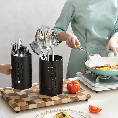 Berglander Kitchen Utensils Holder - Black Stainless Steel Cutlery Organizer for Farmhouse Style Countertops