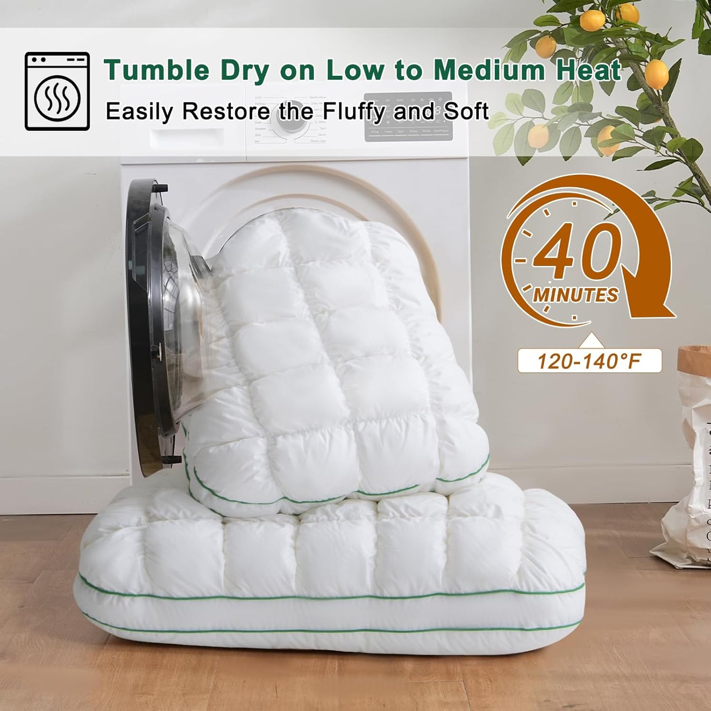 YOUR MOON Fluffy Support Bed Pillow - Queen Size, Super Soft Down-Alternative Filling for Side Sleepers | Luxury Hotel Quality (White)