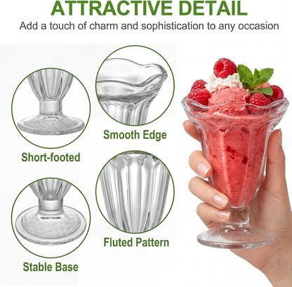 ZENFUN Glass Tulip Sundae Cups - 6 Pack Clear Dessert Bowls for Ice Cream, Milkshakes & More | 7 Fl Oz