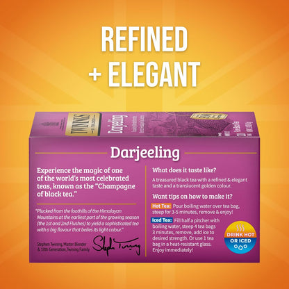Twinings Darjeeling Black Tea - Delicate Light Taste, Caffeinated, 120 Individually Wrapped Bags