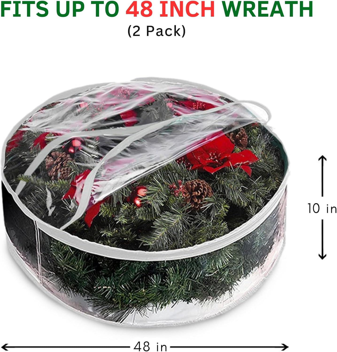 ProPik Christmas Wreath Storage Bag - Waterproof Clear PVC Container for 48-Inch Wreaths - 2 Pack with Handles