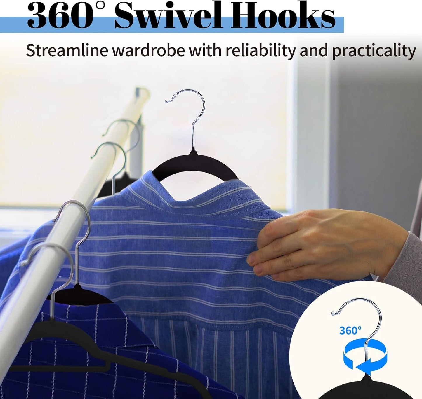 Smartor Black Velvet Hangers - 20 Pack Non-Slip Space-Saving Clothes Hangers with Tie Bar & Shoulder Notches