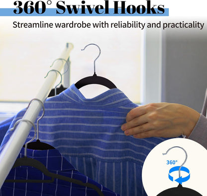 Smartor Black Velvet Hangers - 20 Pack Non-Slip Space-Saving Clothes Hangers with Tie Bar & Shoulder Notches