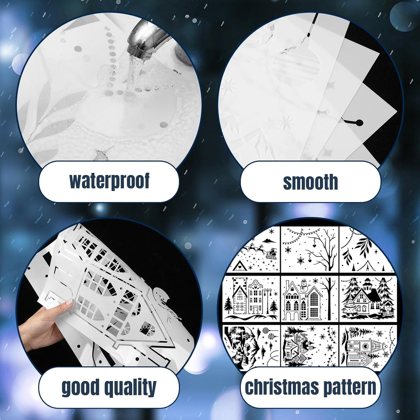 Skiennix 12 Pcs Christmas Stencils - Large 13.78 x 11 Inch Reusable Holiday Templates for DIY Window Decor