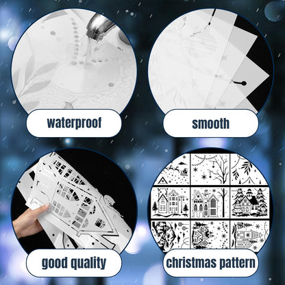 Skiennix 12 Pcs Christmas Stencils - Large 13.78 x 11 Inch Reusable Holiday Templates for DIY Window Decor