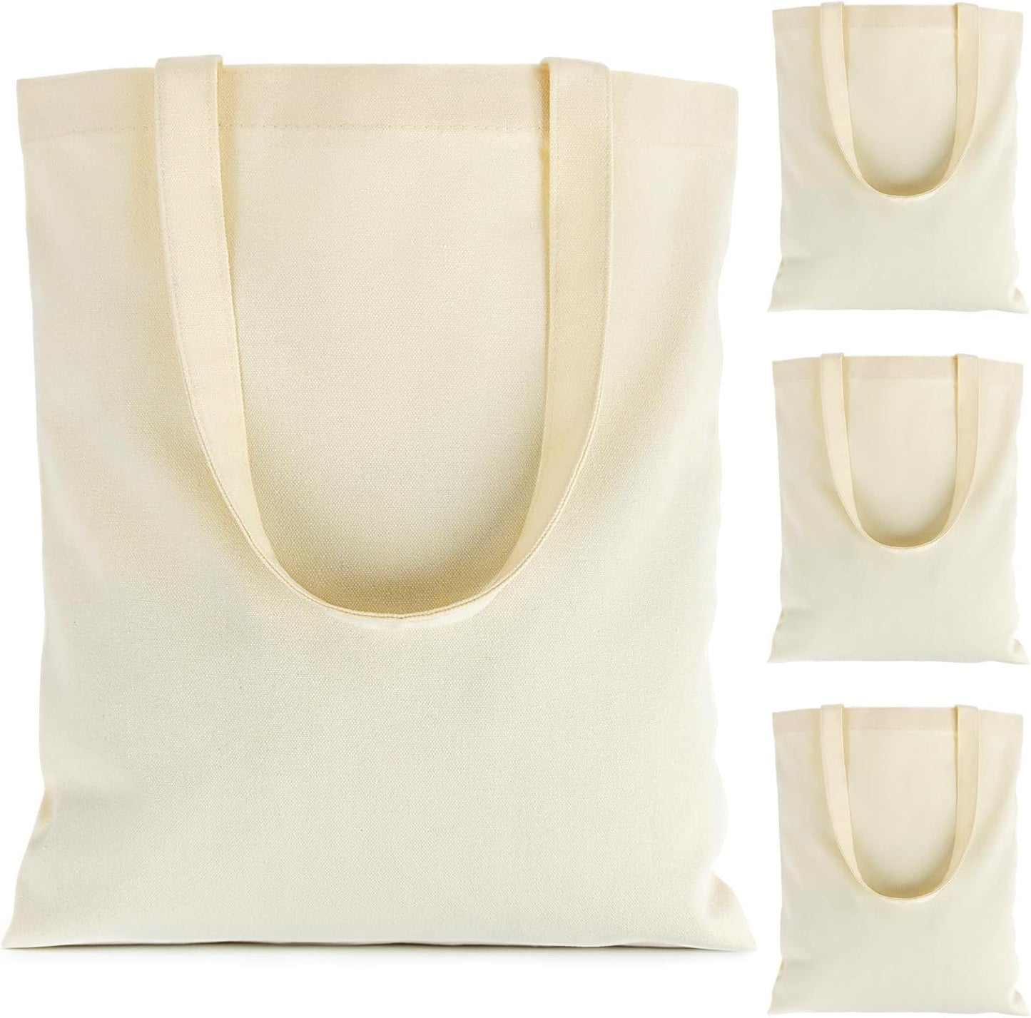 Skiennix Canvas Tote Bag - Set of 4 Reusable Cotton Grocery Bags with Handles for Crafts & Gifts