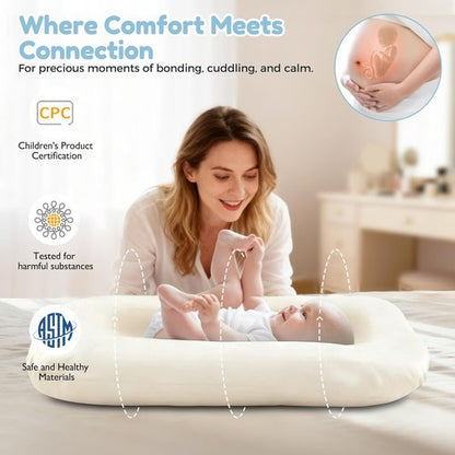 **Baby Lounger by Snuggle Nest - Breathable Cotton Infant Nest for Newborns 0-24 Months | Portable & Travel-Friendly, White**