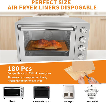 MEIYA Disposable Air Fryer Liners - 180 Pcs Non-Stick Parchment Paper Sheets | 9x11 Inch Unbleached Oven Liners