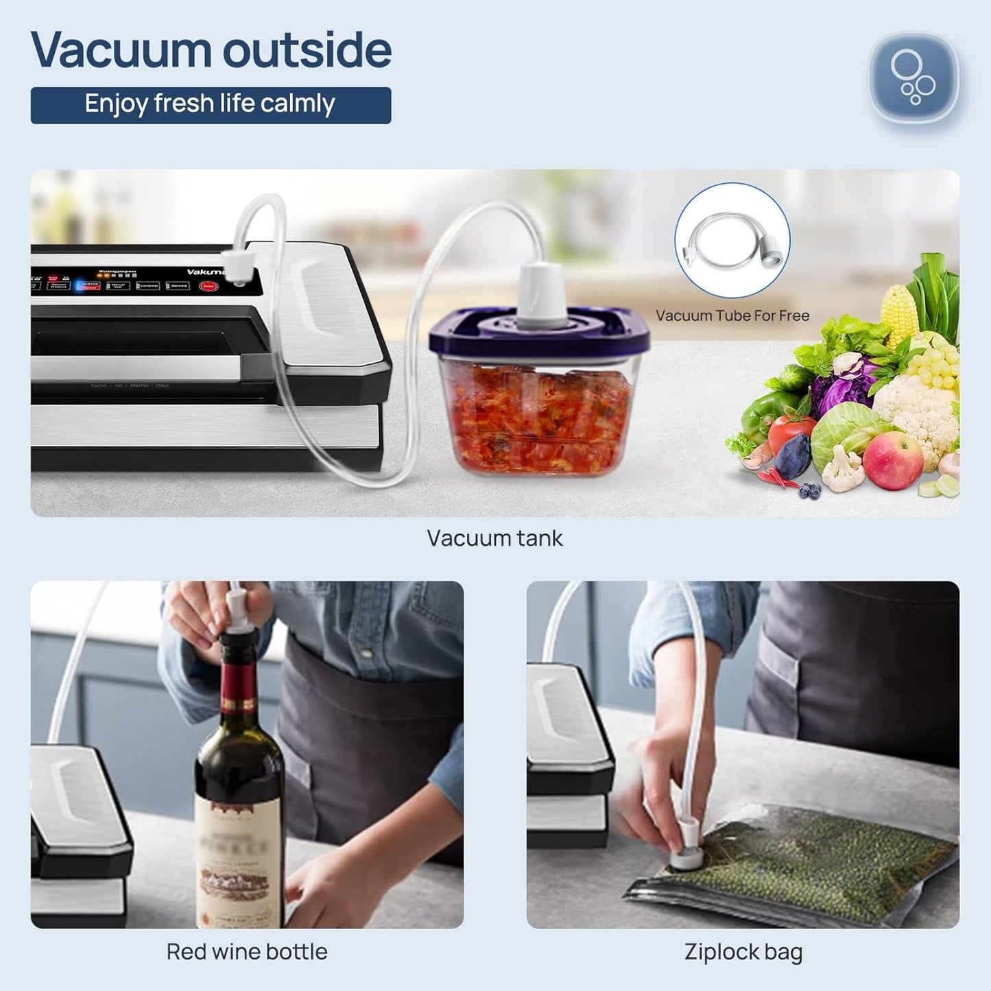 Vakumar Vacuum Sealer Machine - 90Kpa Food Preservation with Dry/Moist Modes & Built-In Cutter | Starter Kit Included