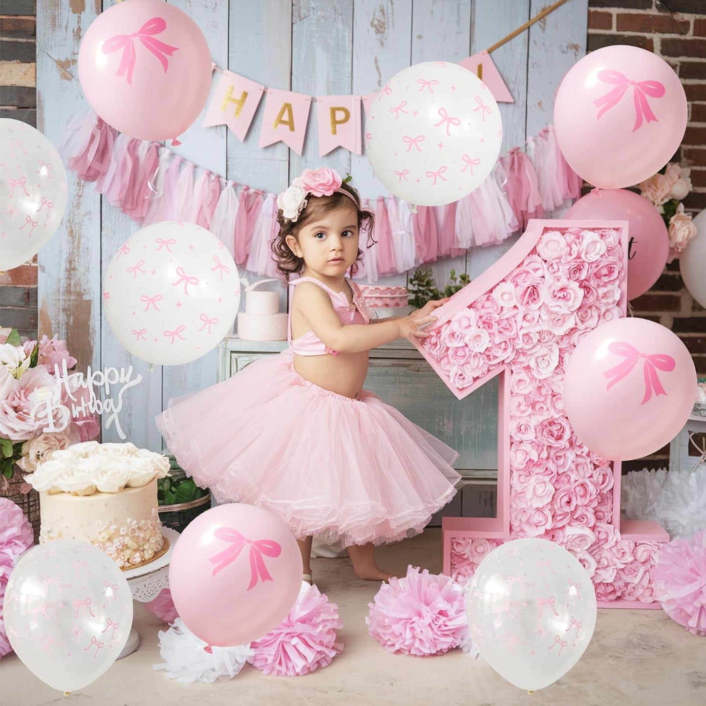 Skiennix Pink Bow Balloons - 35PCS Light Pastel Pink & Clear Latex Balloons for Weddings & Parties