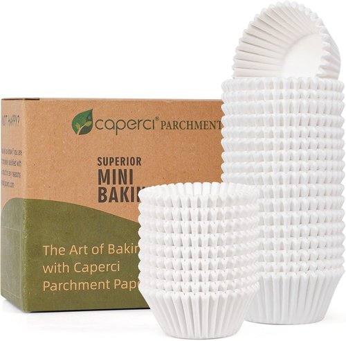 Caperci Mini Cupcake Liners - 400 Pcs White Paper Muffin Liners, Non-Stick & Grease-Proof