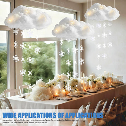 Wettarn 3D Large Winter Cloud Decorations - 18 Pcs Hanging Ornaments with Snowflakes for Party Decor
