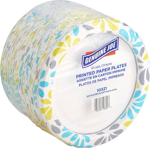 Genuine Joe 7" Printed Paper Plates - Eco-Friendly Disposable Tableware | Pack of 125