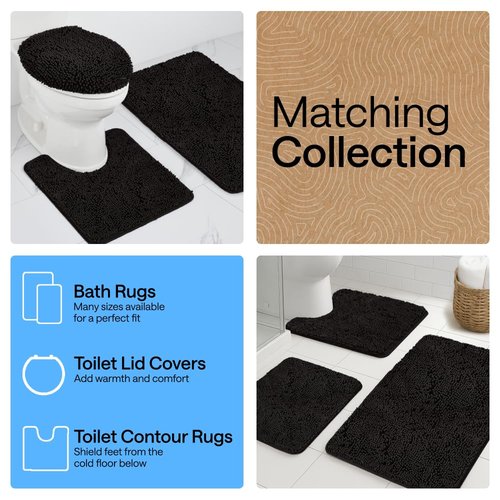 GORILLA GRIP Bath Rug Mat, Thick Soft Absorbent Chenille, Quick Dry Microfiber Mats, Rubber Backing Washable Shower Floor Rugs, US Designed Bathroom Bathmat Home Decor Accessories, 24x17, Black