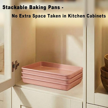 11x9 Non-Stick Baking Pan Set of 3 by [Brand Name] - Pink Rectangular Cake & Brownie Pans for Family Baking