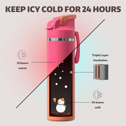 OISIZ Insulated Water Bottle - 24 oz Vacuum Stainless Steel with 2-in-1 Spout & Straw Lid | 100% Leakproof, Keeps Drinks Cold for 24 Hours